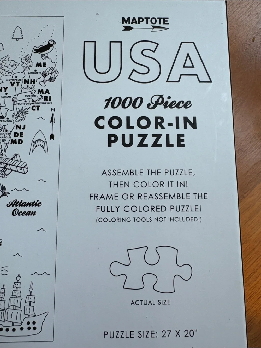 USA 1000-Piece Color-In Puzzle – Black & White